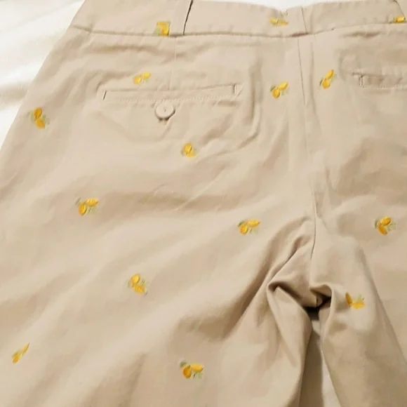 Talbots Herritage Cotton Embroidered with Lime Ankle Pants Cream Size 8 Petite - Picture 5 of 7